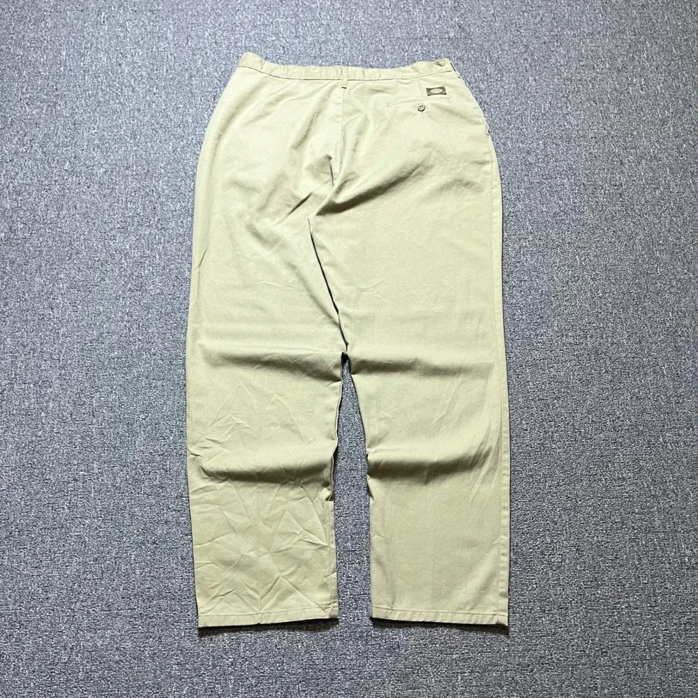 Vintage Dickies Pleated Chino Pants Mens Khaki Tan Straight Leg Workwear 90s